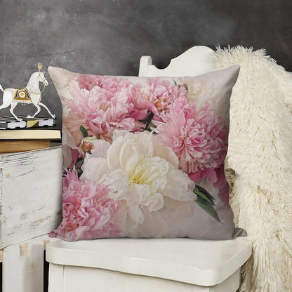 Peonies Linen Throw Pillow Cover