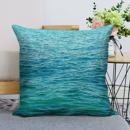 Turquoise Ocean Linen Throw Pillow Cover