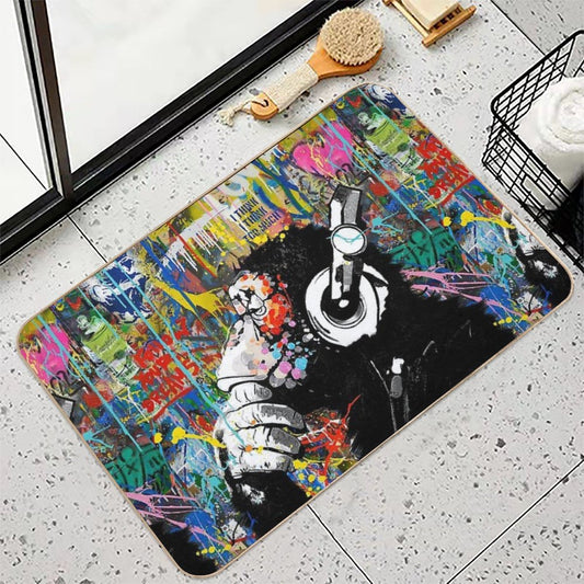 Monkey Thinker - Banksy Urban Contemporary Colorful Street Art -  DJ Chimp Bath Mat