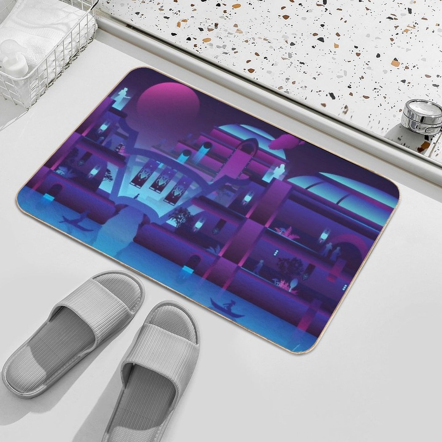 Synthwave Vivec City  Easy Maintenance Bath Mat