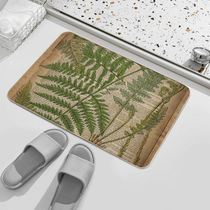 Vintage Foliage Hipster Botanical Print Fern Leaves Bath Mat
