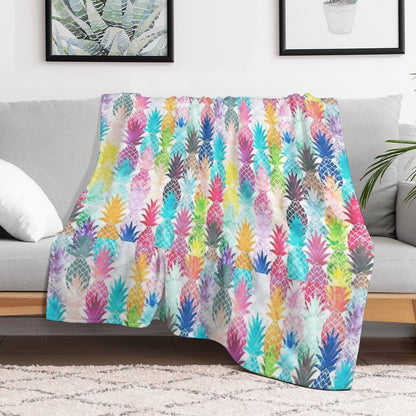 Hawaiian Pineapple Pattern Tropical Watercolor Throw Blanket