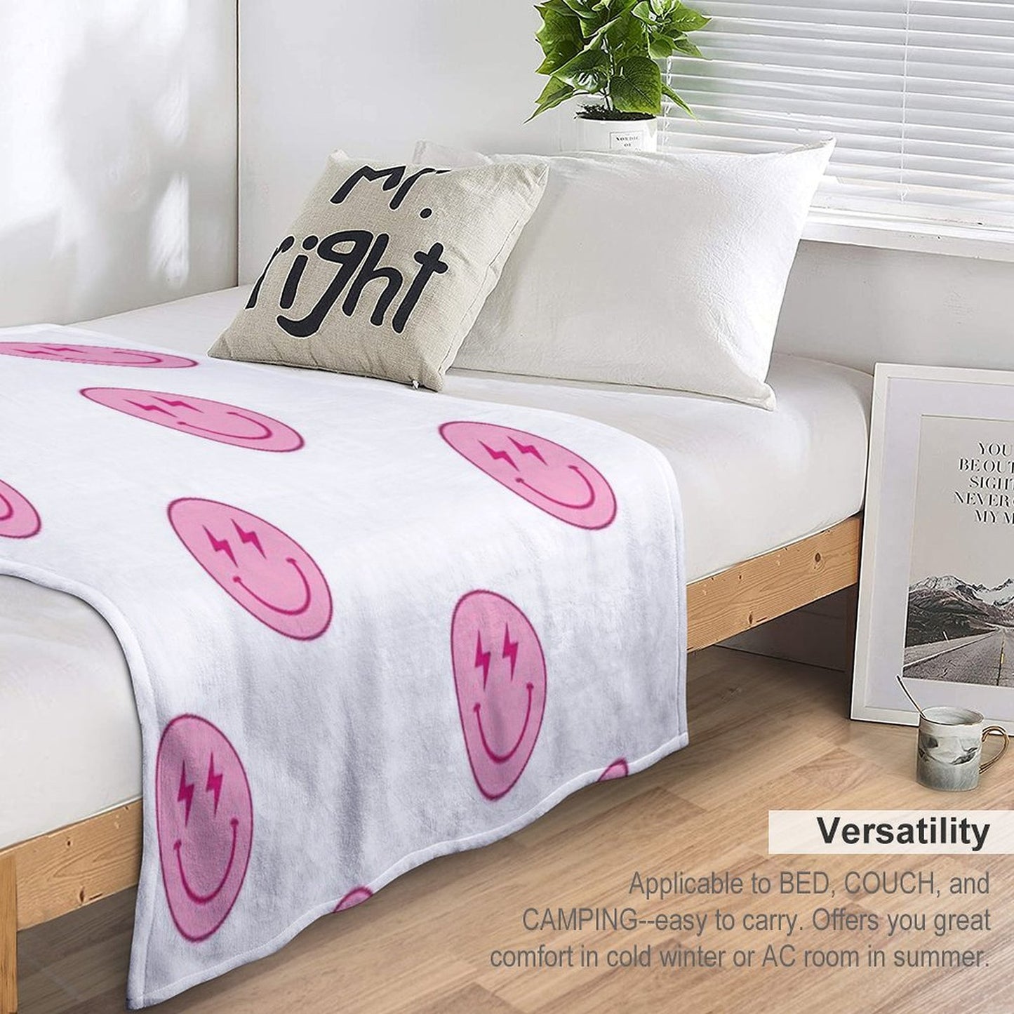 Hot Pink Lighting Bolt Smiley Face Throw Blanket
