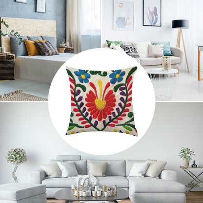 Mexican Flowers Linen Throw Pillow Cover