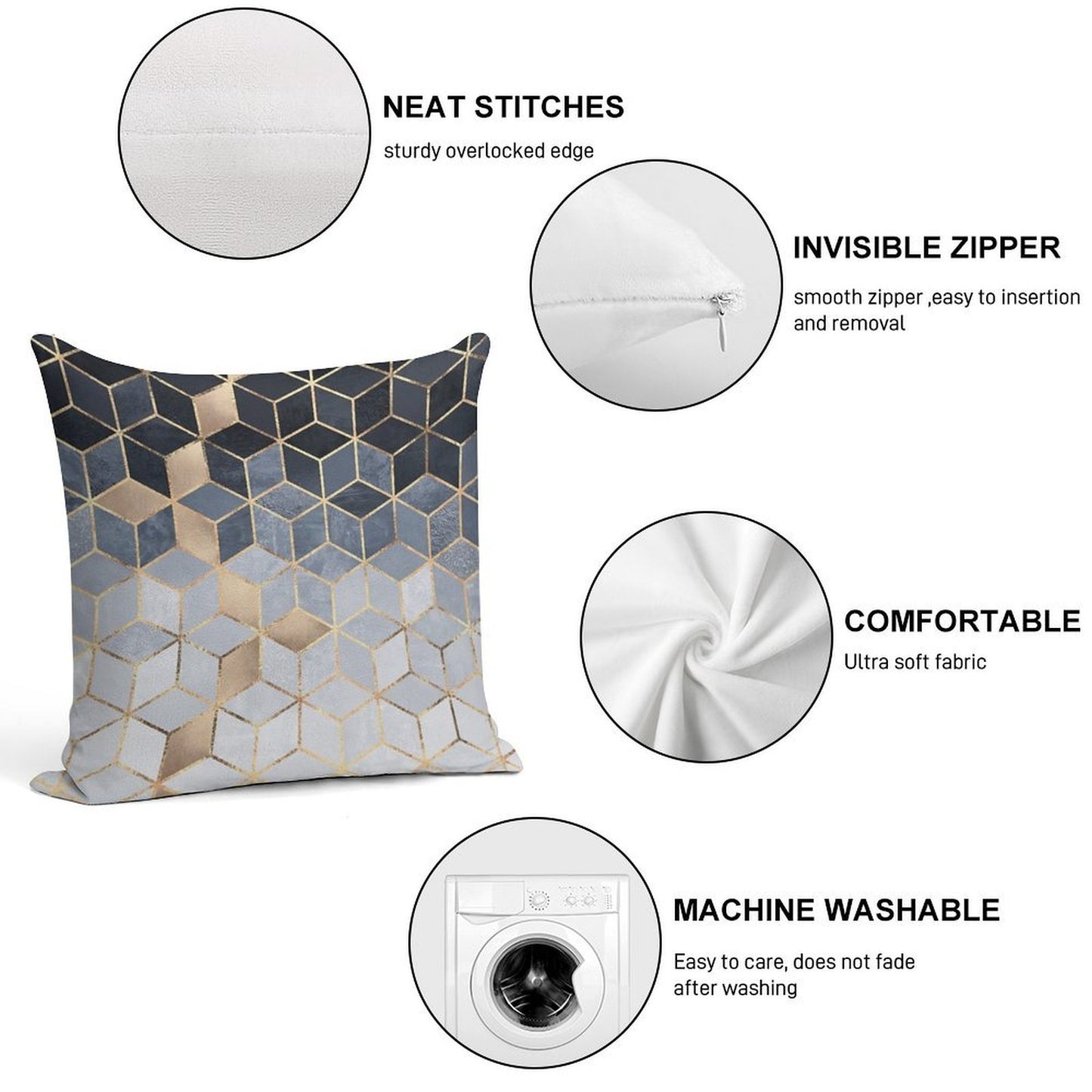 Soft Blue Gradient Cubes Soft Washable Throw Pillow