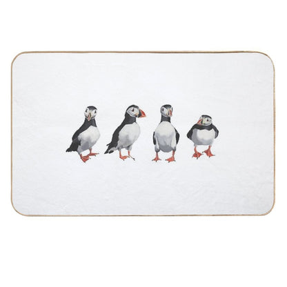 4 Puffins in A Line  Easy To Clean Bath Mat