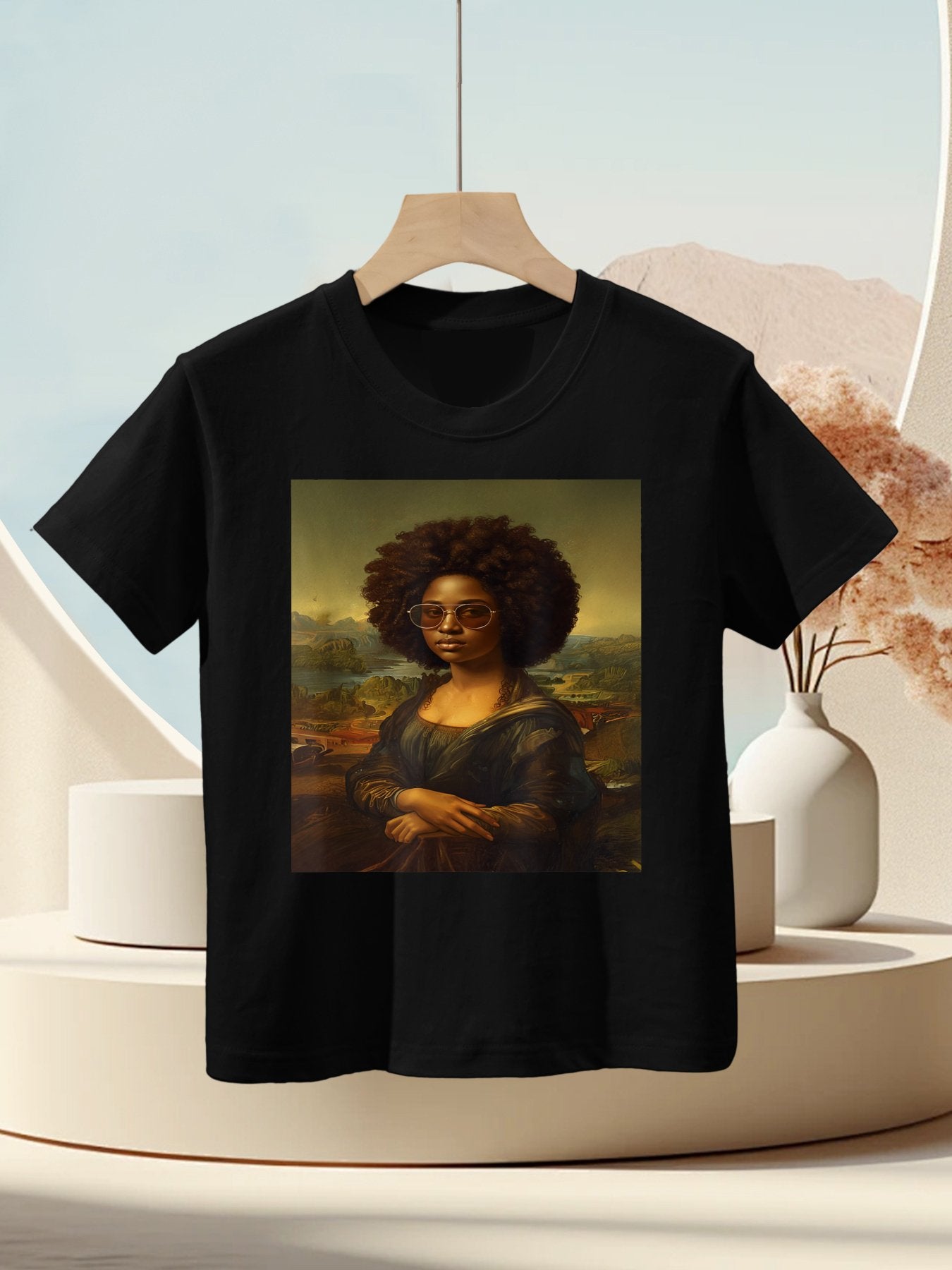 Black Mona Lisa Afro African American Black History Month Kids T-Shirt