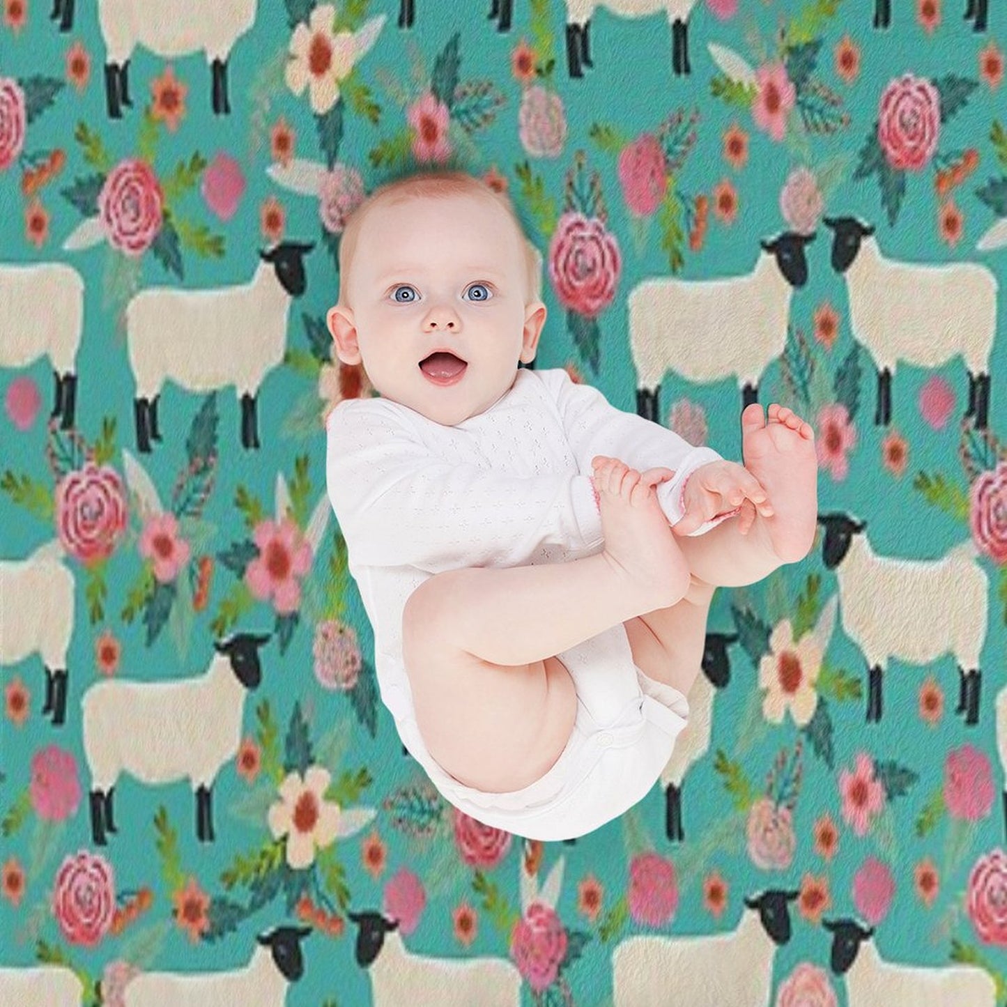 Sheep Farm Sanctuary Florals Pattern Cute Gifts for Animal Lovers Throw Blanket