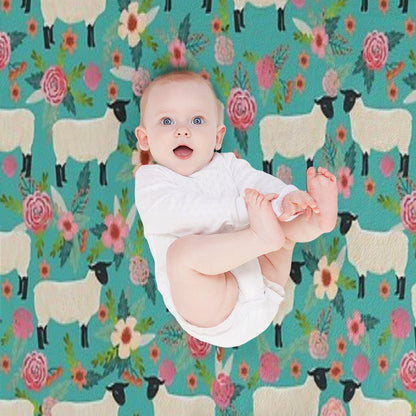 Sheep Farm Sanctuary Florals Pattern Cute Gifts for Animal Lovers Throw Blanket