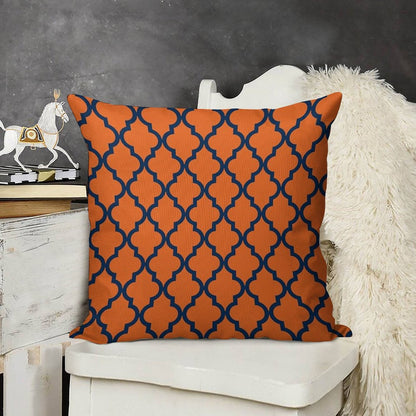 Moroccan Pattern Navy Blue & Orange Linen Throw Pillow Cover