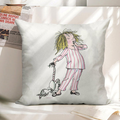Yawning Eloise in Her Pajamas Linen Throw Pillow Cover