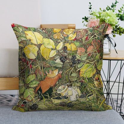 Blackberry Picking Linen Throw Pillow Cover