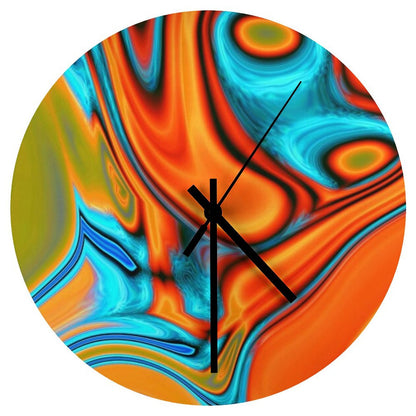 Vivid Modern Southwest Hipster Turquoise Orange Swirls Wall Clock