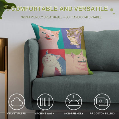 Four Meme Cats of The Apocalypse Soft Anti-Pilling Throw Pillow