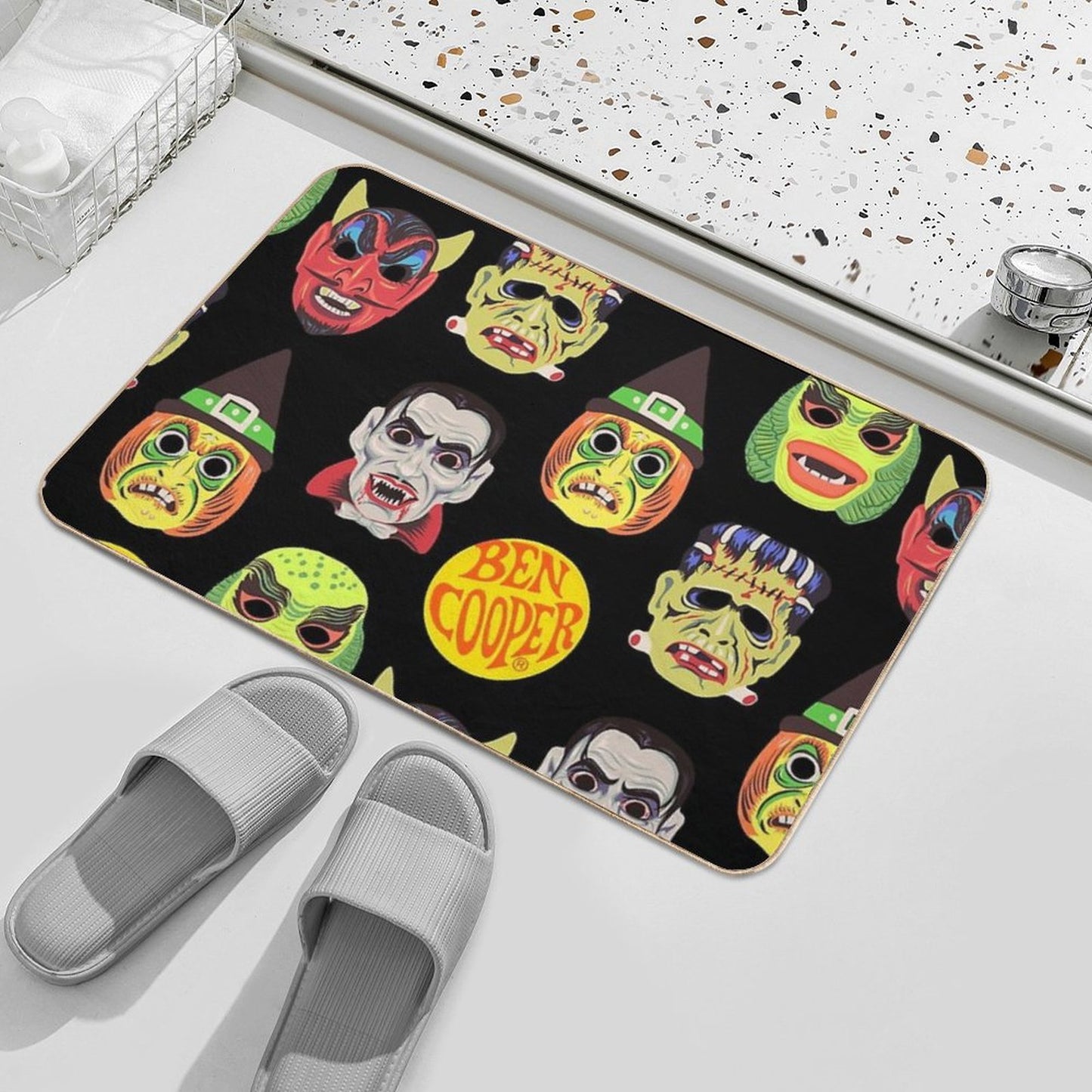 Vintage Halloween Masks Bath Mat