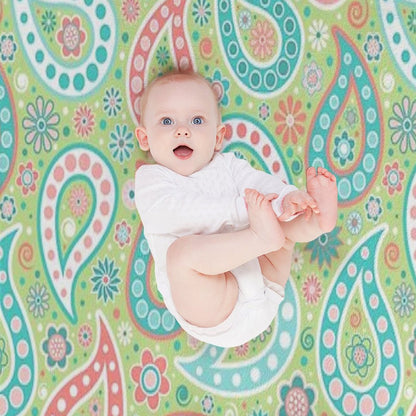 Paisley in Green, Turquoise Blue, Coral Pink And White Throw Blanket