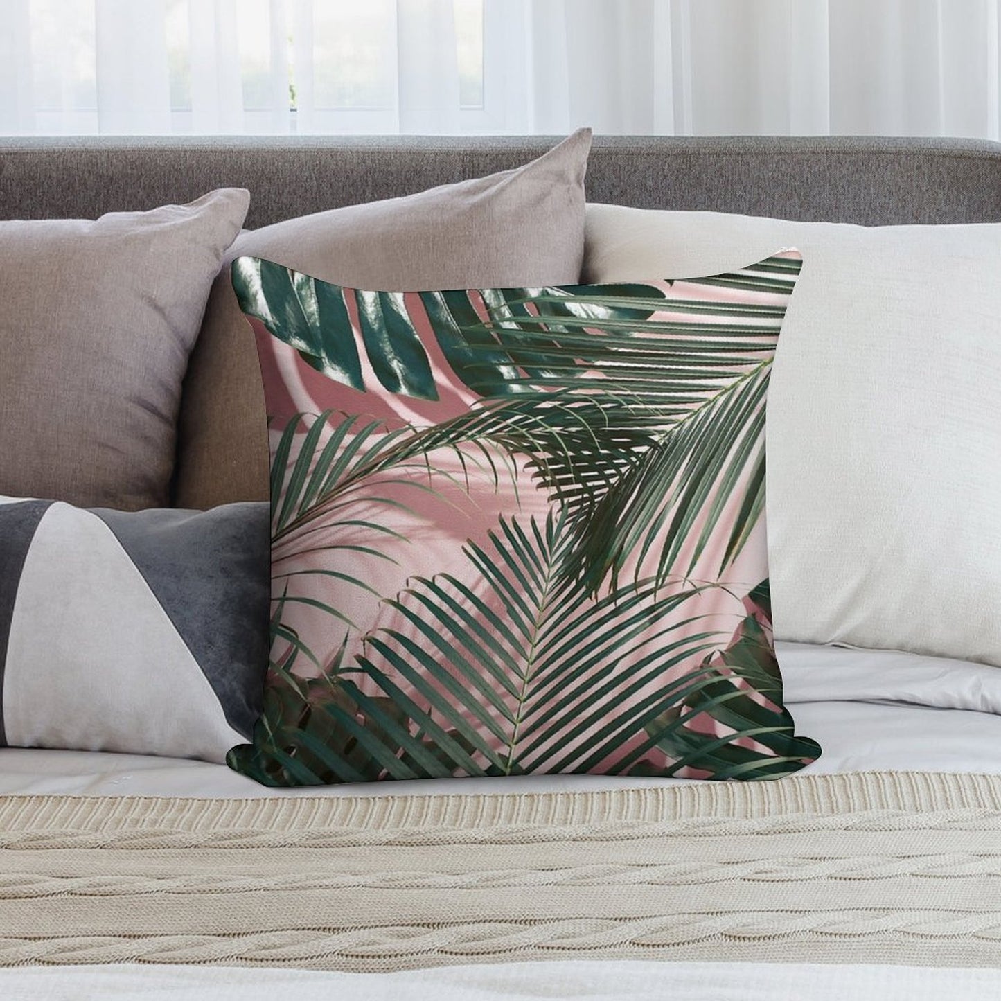 Pink Tropical Leaves Soft Gift Ready Throw Pillow