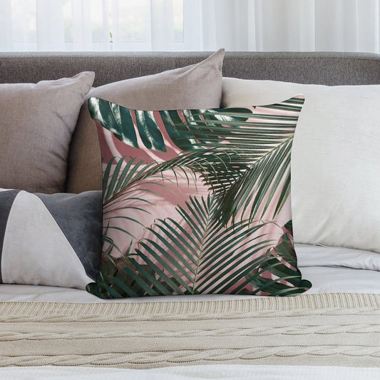 Pink Tropical Leaves Soft Gift Ready Throw Pillow