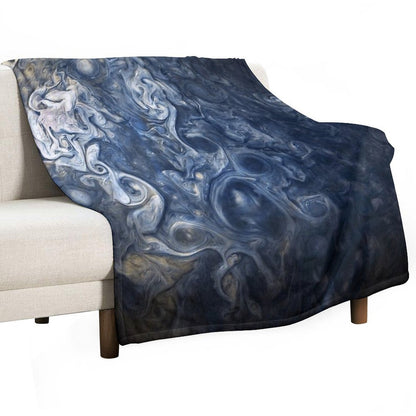 Swirling Blue Clouds of Planet Jupiter from Juno Cam Throw Blanket