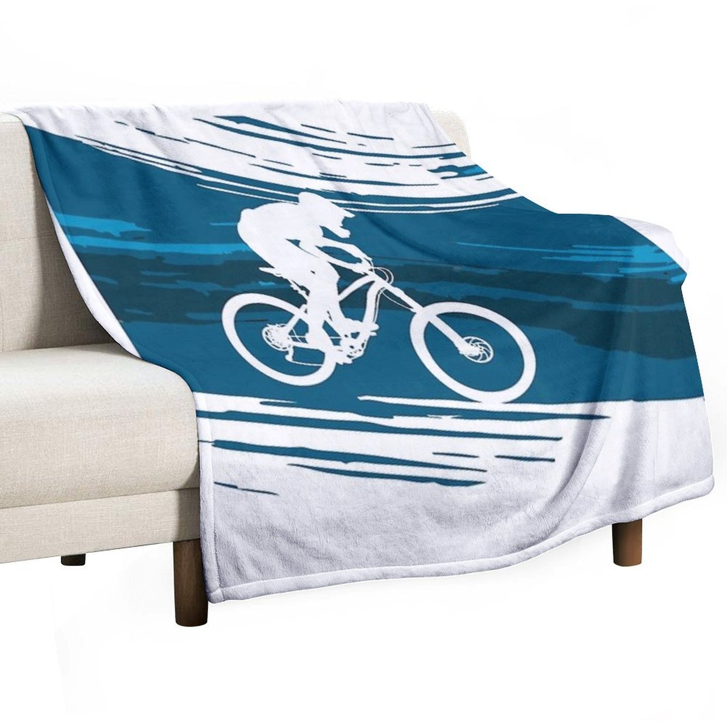 Silhouette of A Cyclist Riding A Mountain Bike Throw Blanket