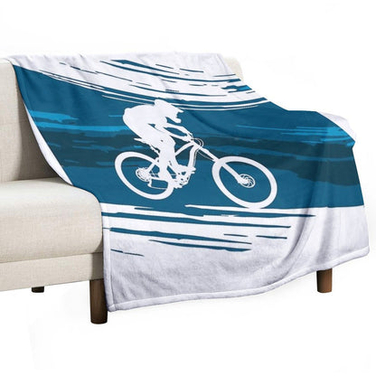 Silhouette of A Cyclist Riding A Mountain Bike Throw Blanket