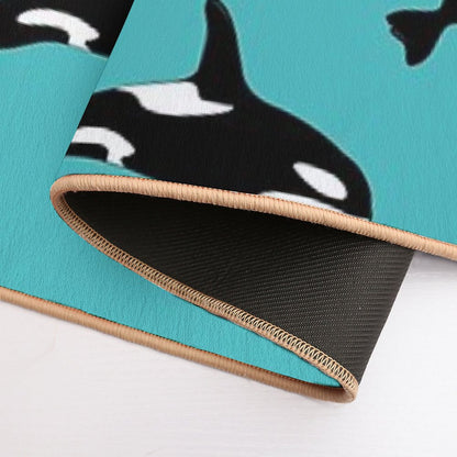 Orca Killer Whales Pattern on Blue Bath Mat