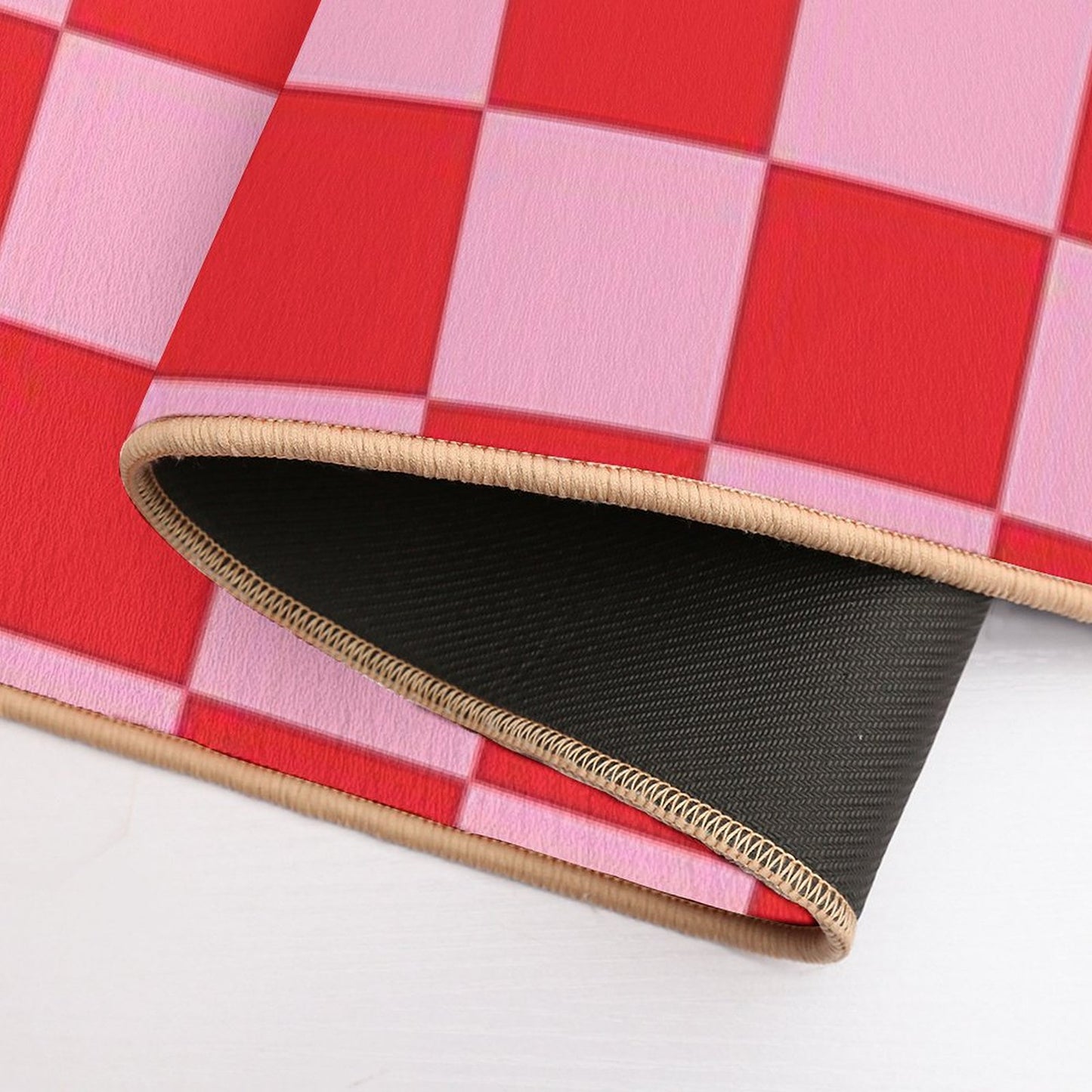 Checkered Pink And Red Bath Mat