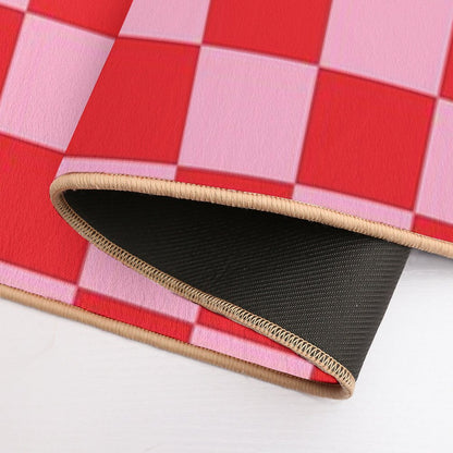 Checkered Pink And Red Bath Mat