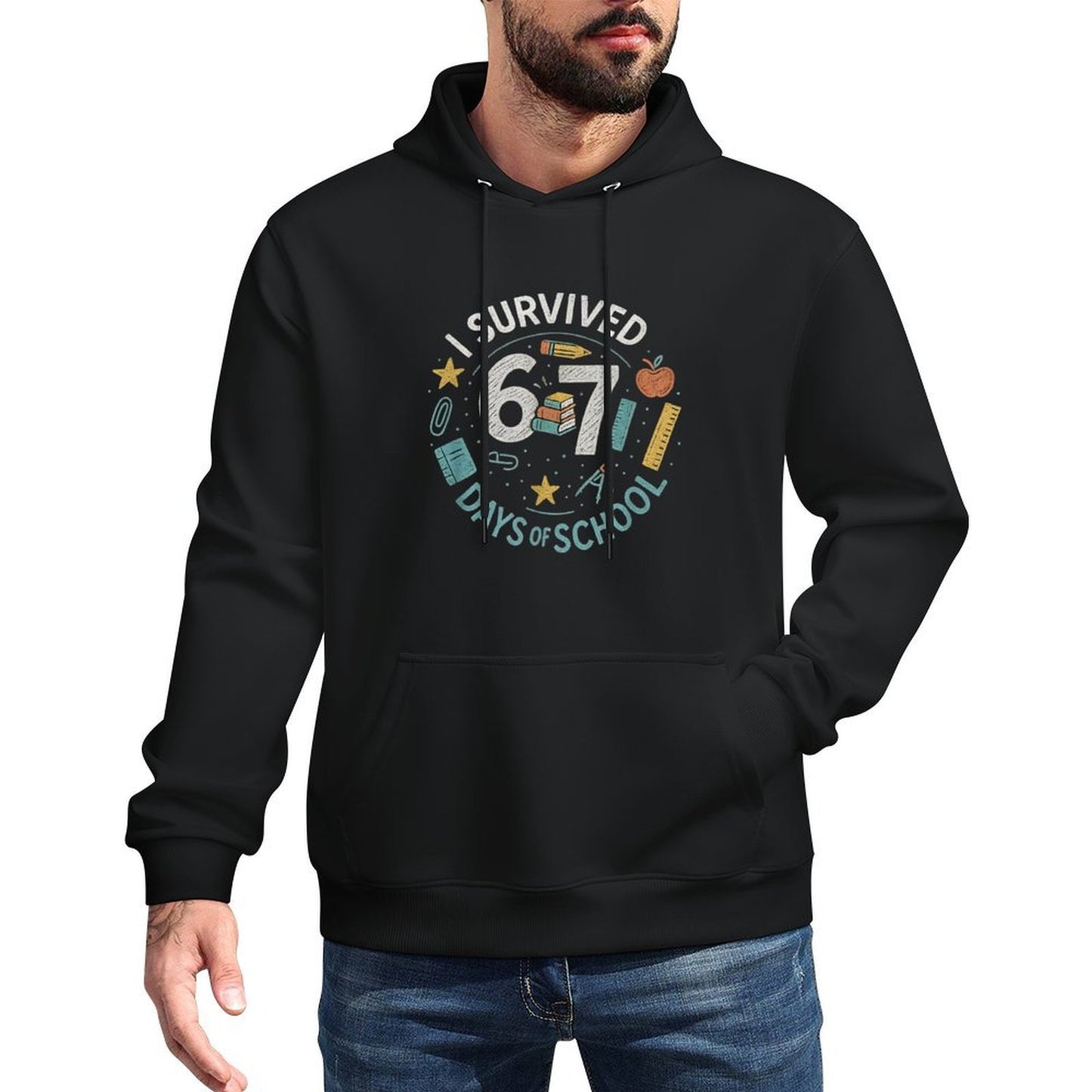 I Survived 6 7 Days of School – Funny 67 Meme Chalkboard Moisture-Wicking Hoodie