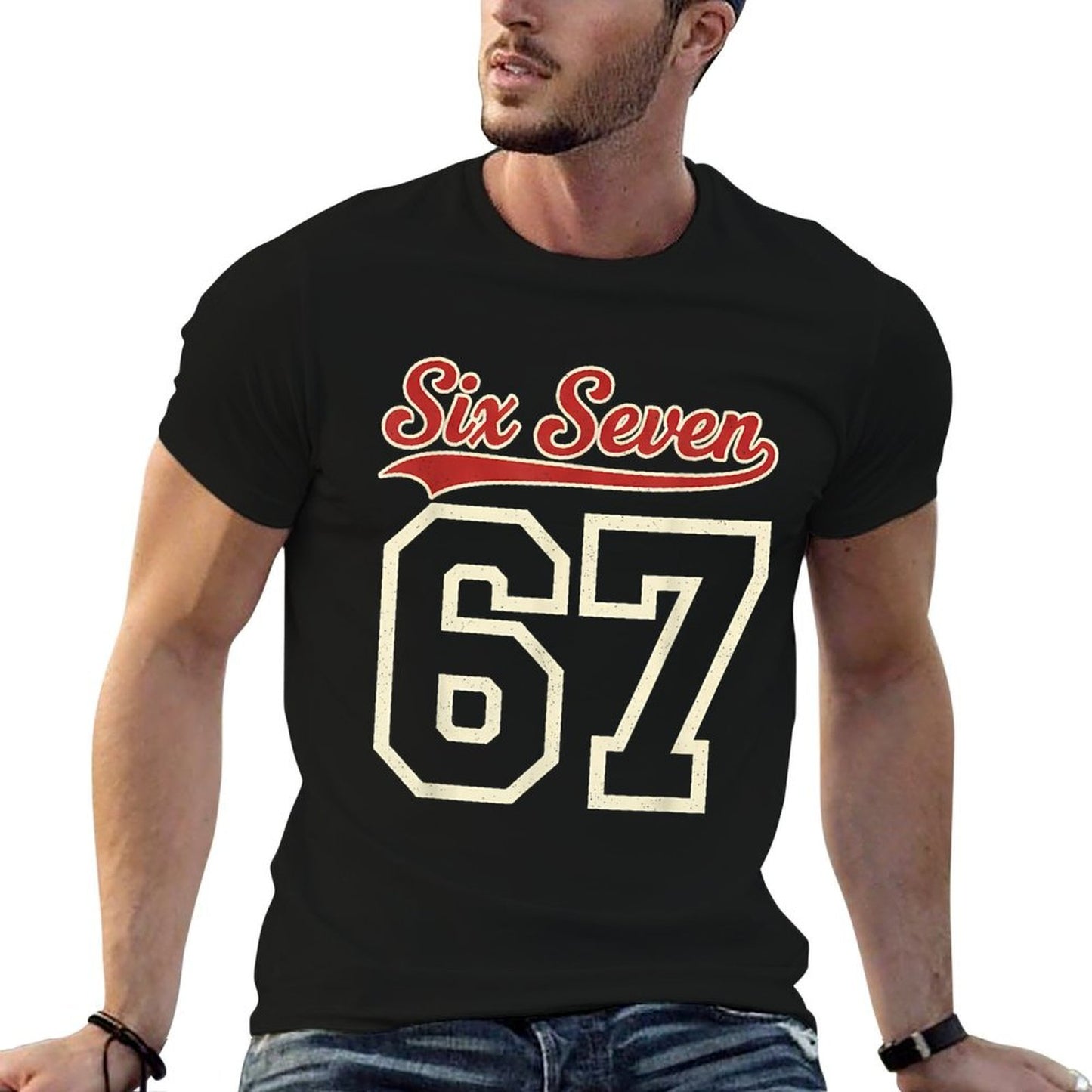 Number 67 Numbered Six Seven Baseball Jersey Style Team 67  Cotton T-Shirt