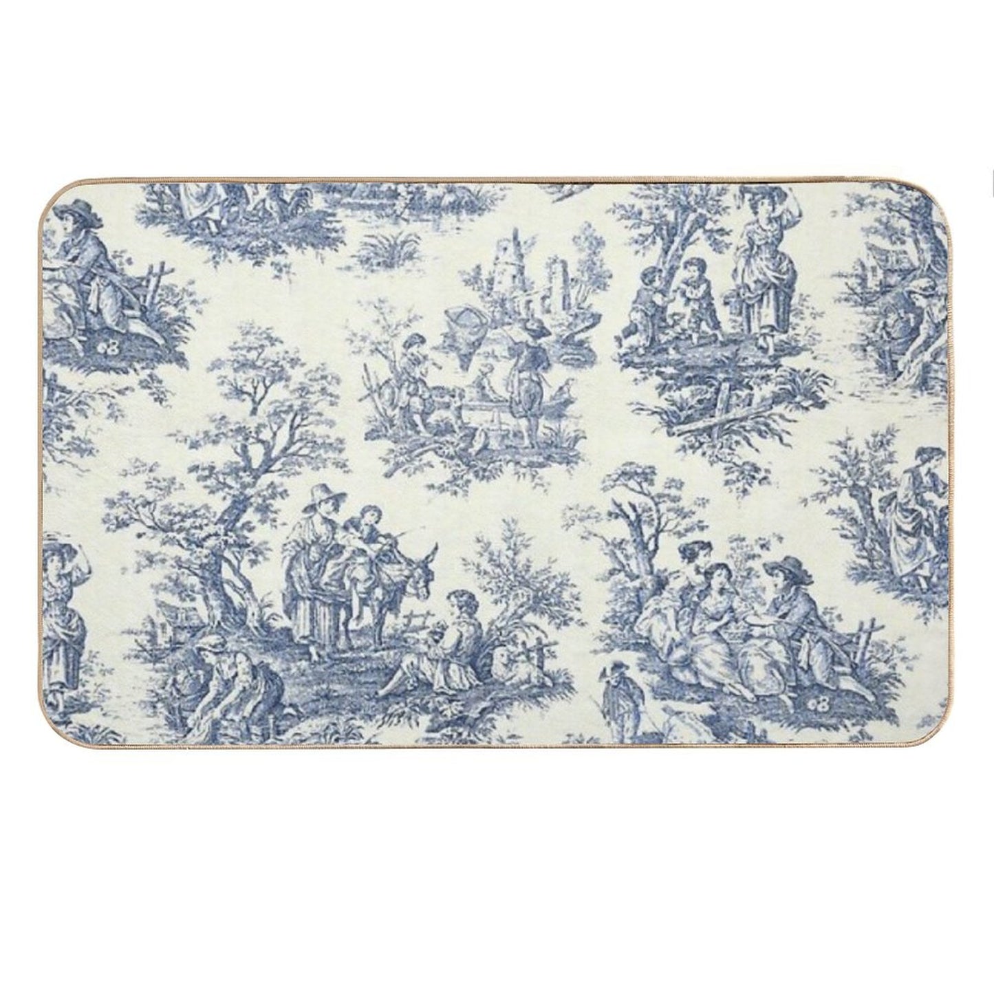 Powder Blue French Toile Picnic Designs Bath Mat