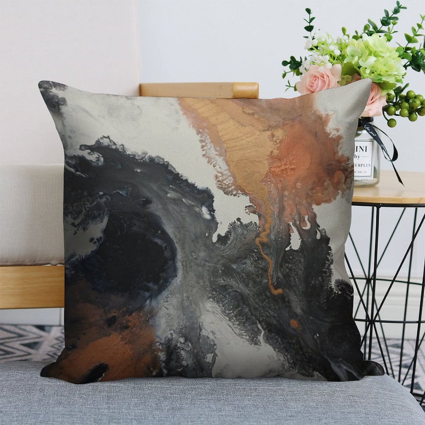 Mono Copper Linen Throw Pillow Cover