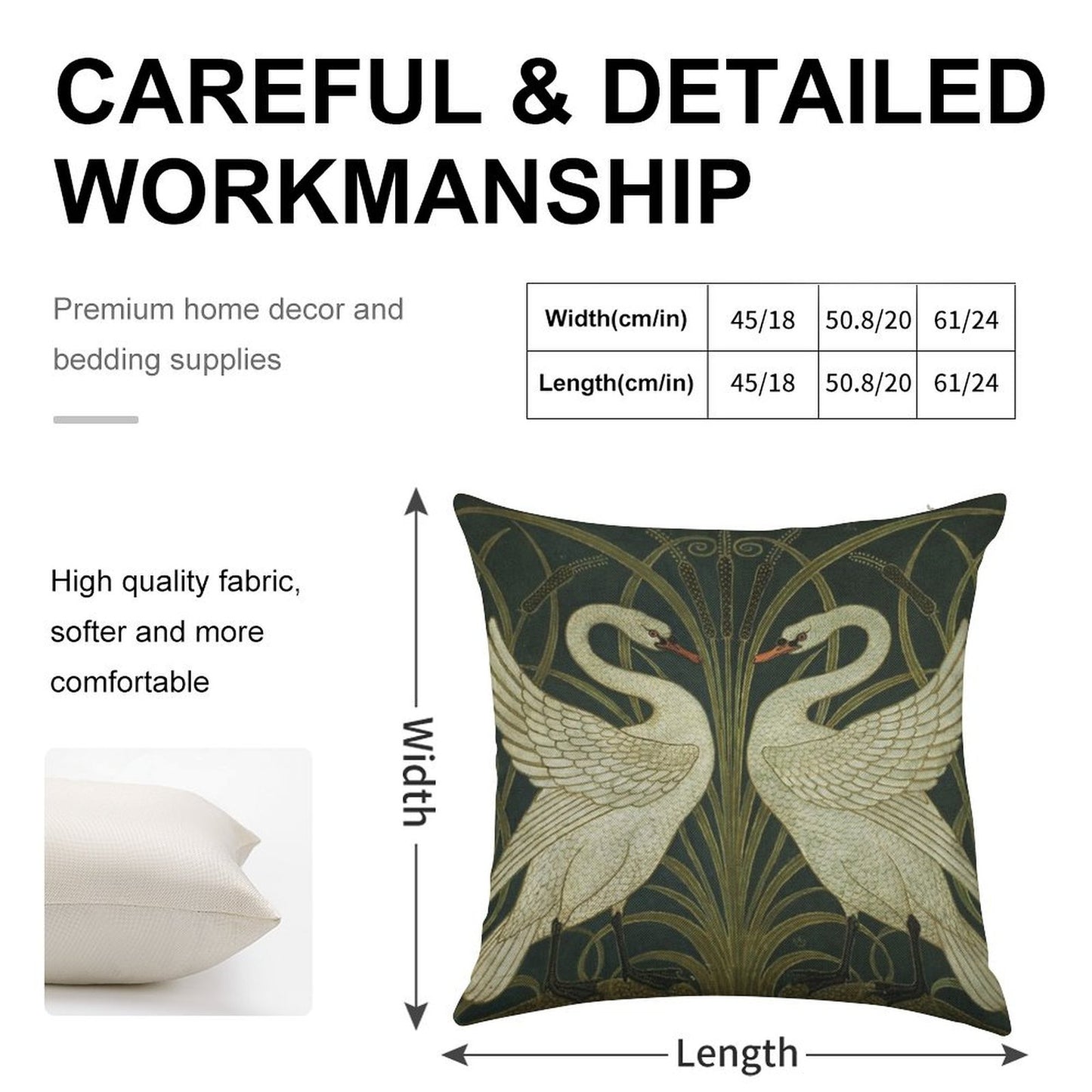 Art Deco - Swan, Rush, And Iris Linen Throw Pillow Cover