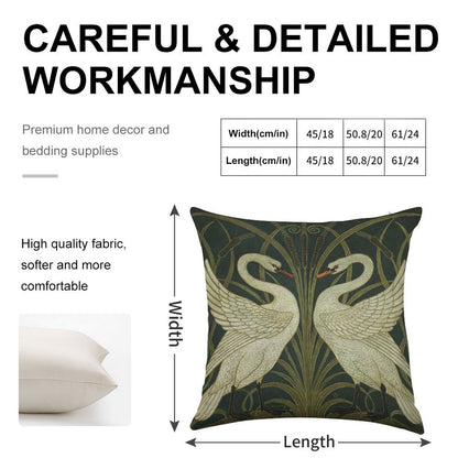 Art Deco - Swan, Rush, And Iris Linen Throw Pillow Cover