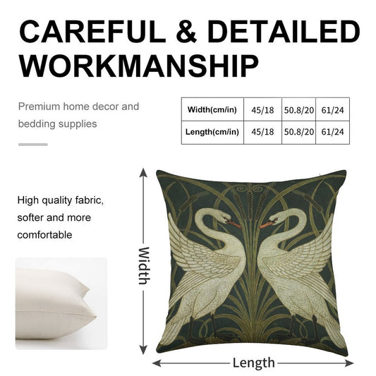 Art Deco - Swan, Rush, And Iris Linen Throw Pillow Cover