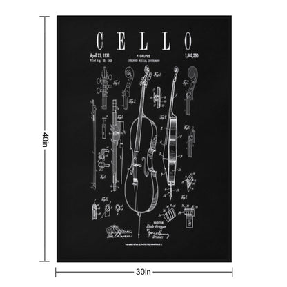 Cello Vintage Patent Cellist Drawing Print Throw Blanket