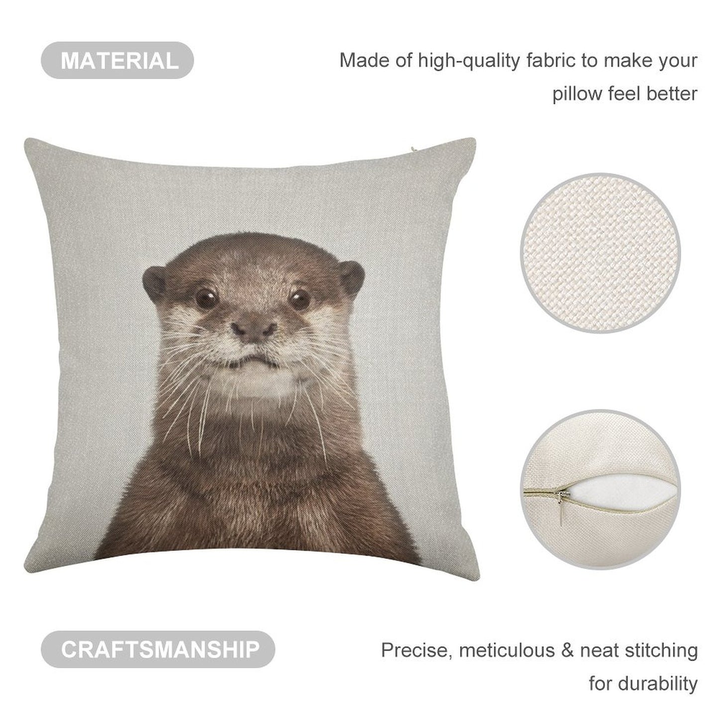 Otter - Colorful Linen Throw Pillow Cover