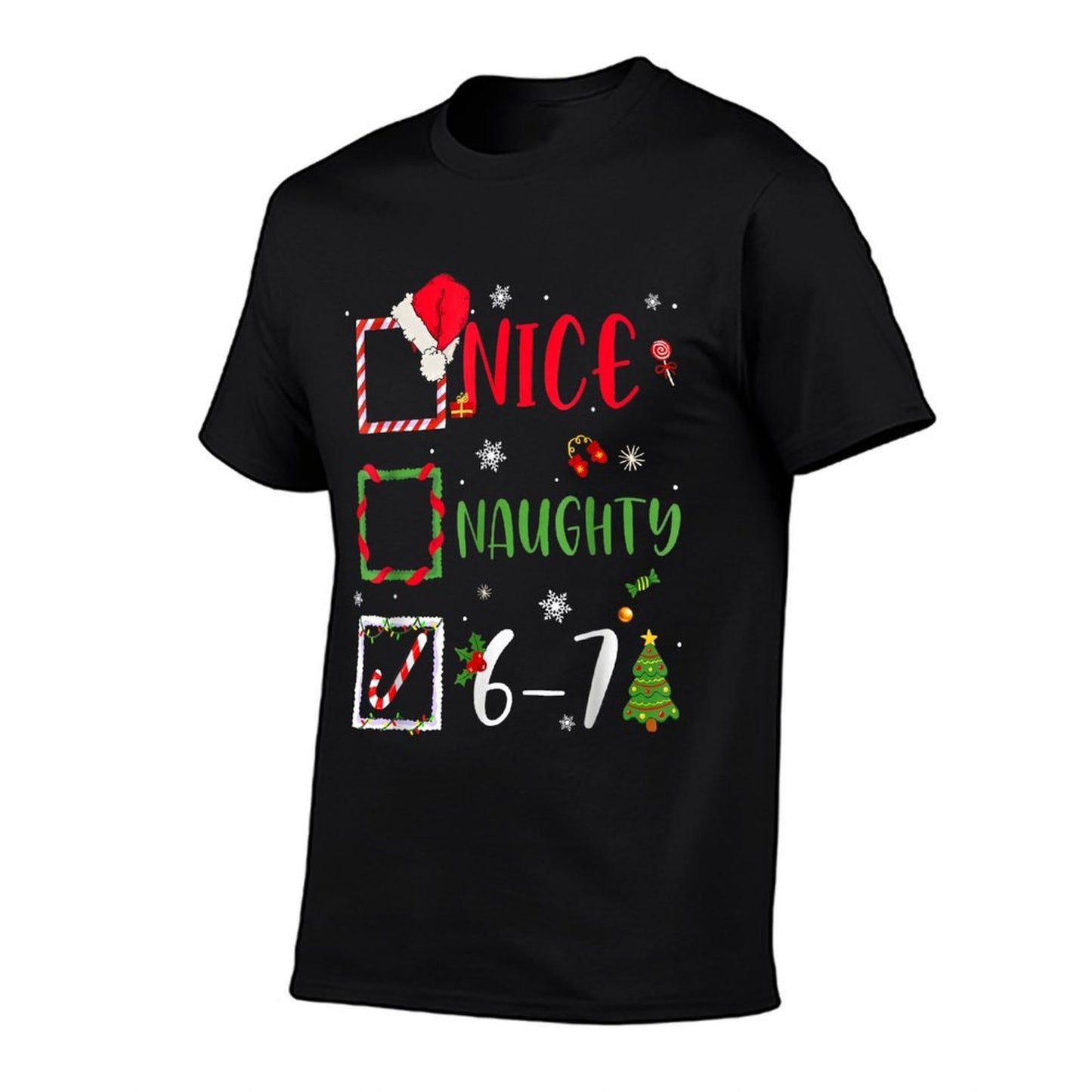 Funny 6-7 Meme Nice Naughty 67 Christmas Brain Rot  Eco-friendly Material T-Shirt