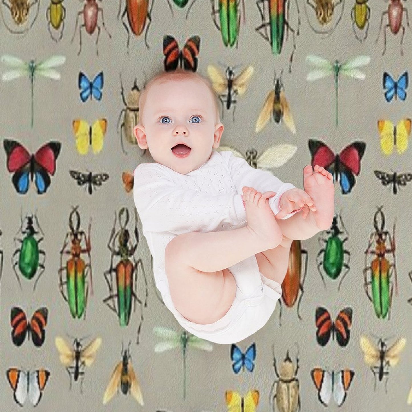 The Usual Suspects - Insects on Grey - Watercolour Bugs Pattern by Cecca Designs Throw Blanket