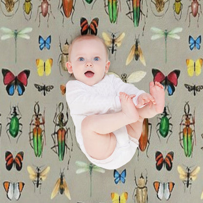 The Usual Suspects - Insects on Grey - Watercolour Bugs Pattern by Cecca Designs Throw Blanket