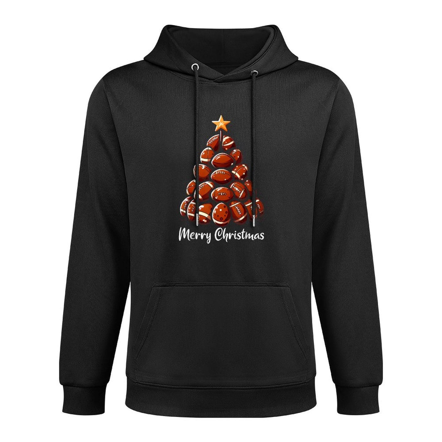 Football Christmas Tree Lights Funny Football Player Xmas Medium-Weight Fabric Hoodie