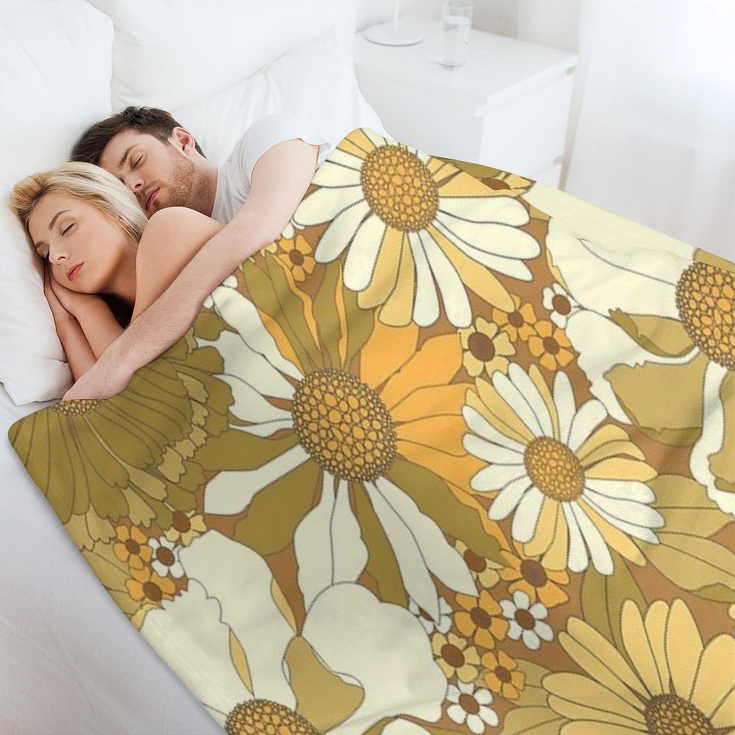 Brown, Orange, Ivory & Green Vintage Flower Pattern Throw Blanket