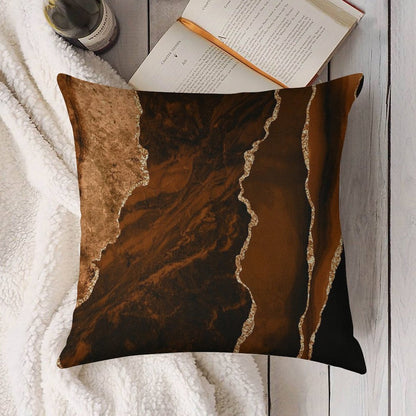 Abstract Chocolate Brown & Gold Modern Geode Agate Design Linen Throw Pillow Cover