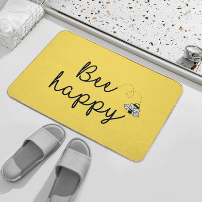 Bee Happy, Positive Quote Print on Yellow Background Bath Mat