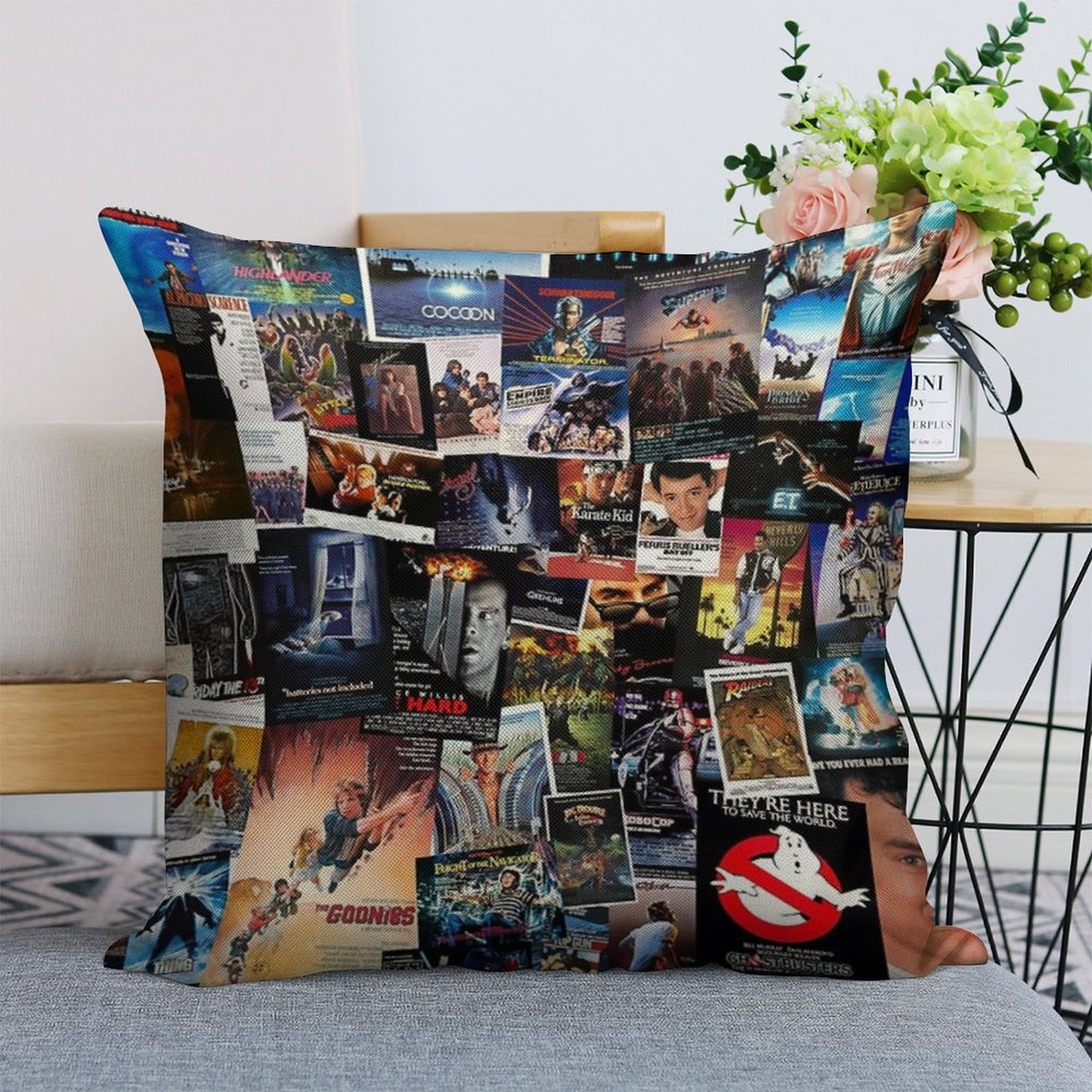 1980s Movie Posters Linen Throw Pillow Cover
