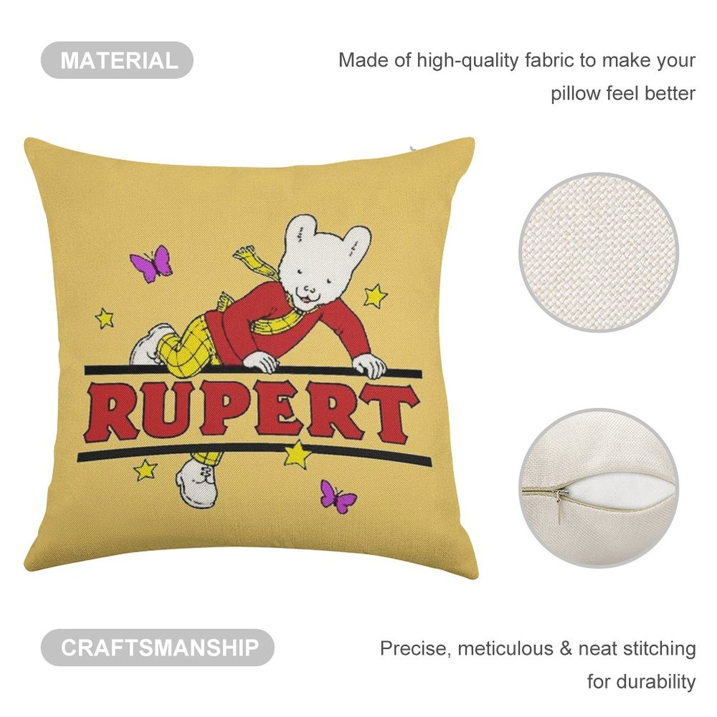 Rupert Bear Linen Throw Pillow Cover