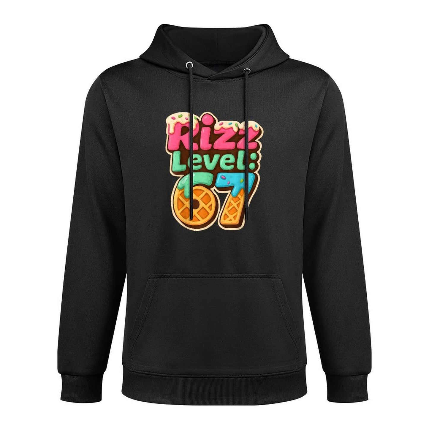 Funny Rizz Level 67 Ice Cream Gamer Style Graphic Colorfast Hoodie