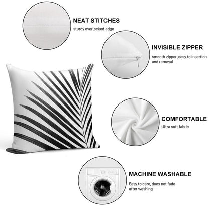 PALM LEAF Black & White Soft Home Decor Throw Pillow