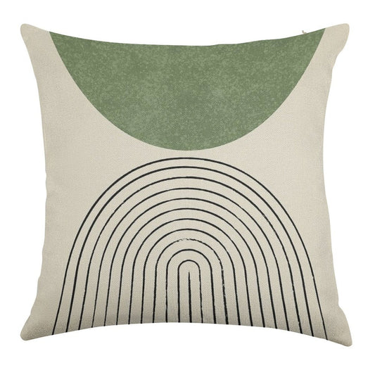 Arch Balance Green - Mid Century Modern Linen Throw Pillow Cover