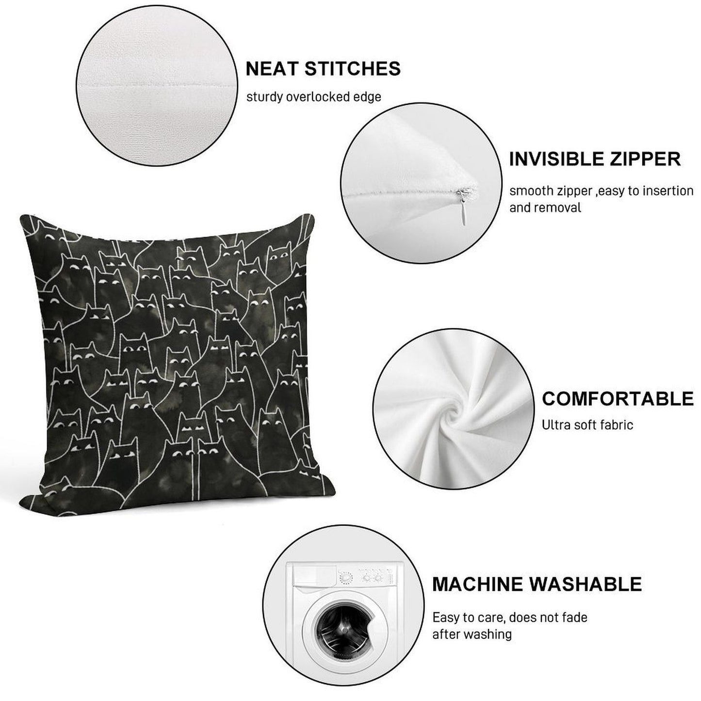 Suspicious Cats Soft High-Density Material Throw Pillow
